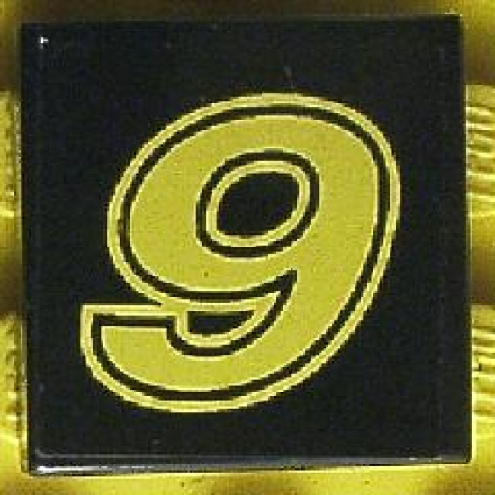 Tile 2 x 2 with Yellow Number 9 Pattern (Sticker) - Set 8440
