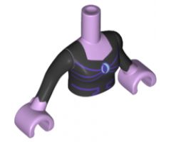 Mini Doll, Torso Friends Woman Black Bodice Top with Metallic Blue Eclipse and Dark Purple Lines Pattern, Lavender Arms with Hands with Black Sleeves