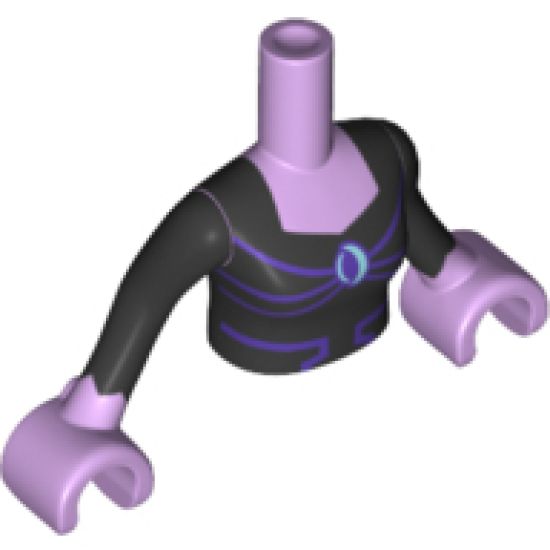 Mini Doll, Torso Friends Woman Black Bodice Top with Metallic Blue Eclipse and Dark Purple Lines Pattern, Lavender Arms with Hands with Black Sleeves