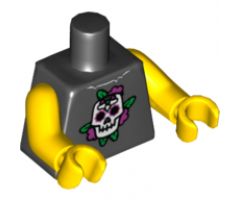 Torso Skull and Dark Pink Roses Pattern / Yellow Arms / Yellow Hands