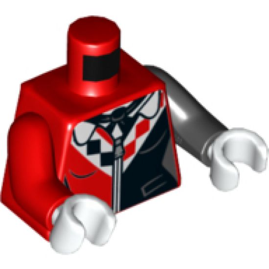 Torso Batman Female Outline with Black Scarf and Side Panel, White Collar with Diamonds Pattern / Black Arm Left / Red Arm Right / White Hands