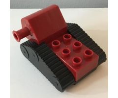 Duplo, Vehicle Crawler Backhoe Caterpillar 4 x 5 x 3 with Black Undercarriage with Four Wheels and Fake Treads