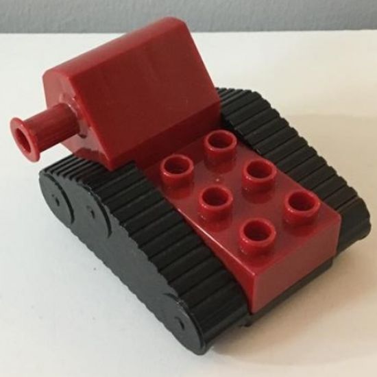Duplo, Vehicle Crawler Backhoe Caterpillar 4 x 5 x 3 with Black Undercarriage with Four Wheels and Fake Treads