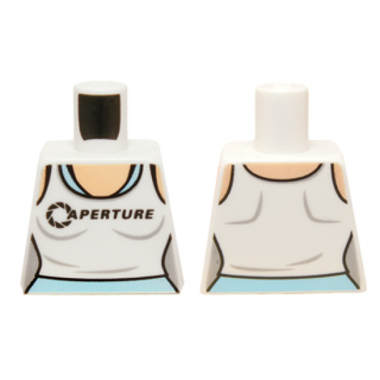 Torso Female Outline, White Tank Top with 'APERTURE' over Bright Light Blue Tank Top Pattern