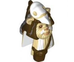 Minifigure, Head, Modified SW Ewok with White Skull Hat and Dark Brown Pouch Pattern