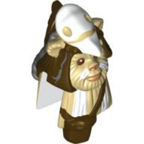 Minifigure, Head, Modified SW Ewok with White Skull Hat and Dark Brown Pouch Pattern