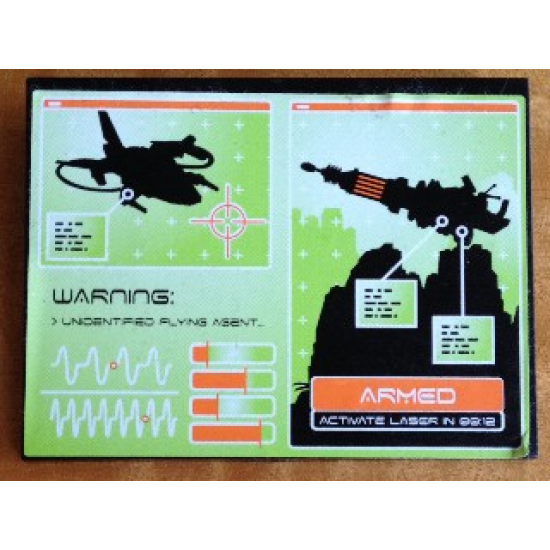 Slope 10 6 x 8 with Lime Screen with 'WARNING: UNIDENTIFIED FLYING AGENT' and 'ARMED ACTIVATE LASER IN 00:12' Pattern (Sticker) - Set 8637