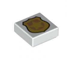 Tile 1 x 1 with Gold Police Badge Pattern