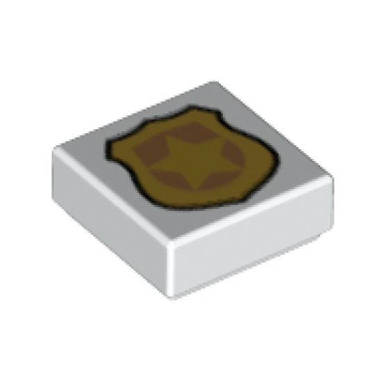 Tile 1 x 1 with Gold Police Badge Pattern