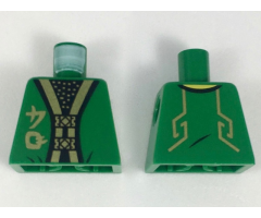 Torso Ninjago Robe with Gold Trim and Symbols over Black Shirt with Gold Dots Pattern