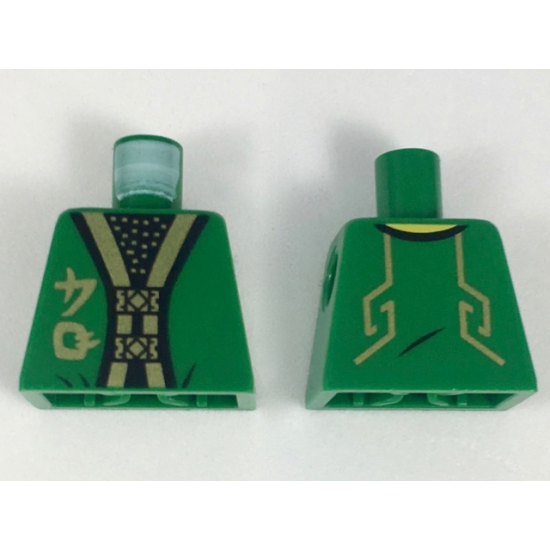 Torso Ninjago Robe with Gold Trim and Symbols over Black Shirt with Gold Dots Pattern