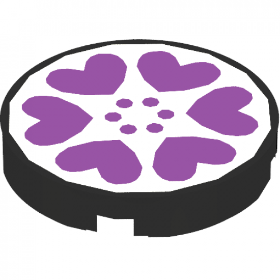 Tile, Round 2 x 2 with Scala Six Purple Hearts Pattern