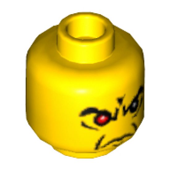 Minifigure, Head Male Angry Eyebrows and 1 Red Eye, White Pupils Pattern - Blocked Open Stud