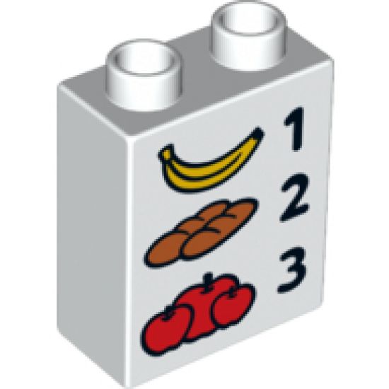 Duplo, Brick 1 x 2 x 2 with Banana 1 Bread 2 Tomatoes 3 Pattern