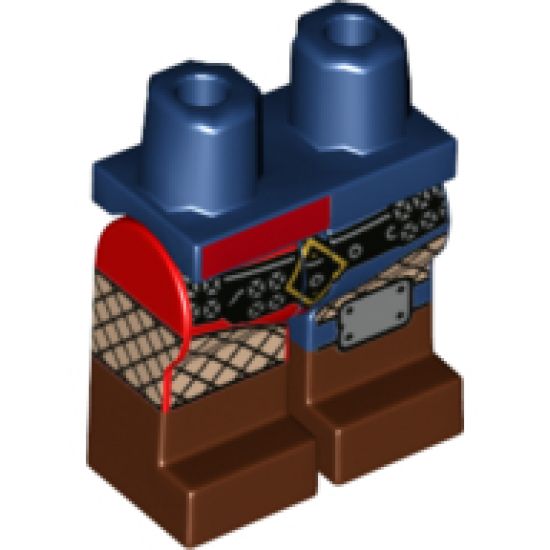 Hips and 1 Dark Blue Left Leg, 1 Red Right Leg with Reddish Brown Boots, Black Belt with Silver Rivets, White Fishnet Stockings and Knee Pad Pattern