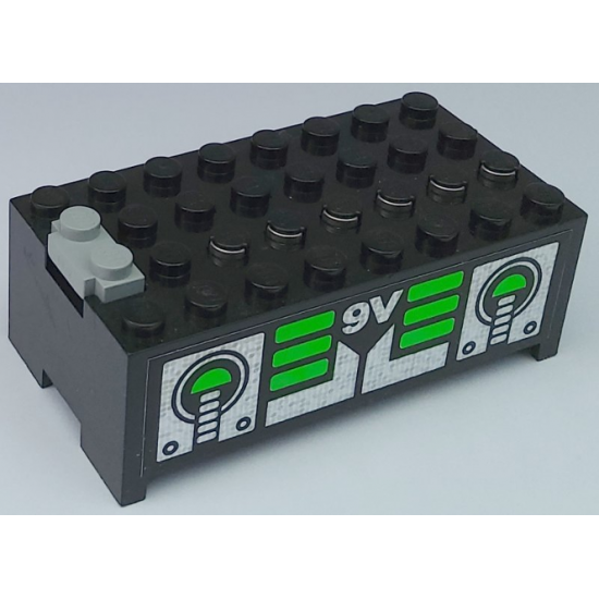 Electric, Battery Box 9V Small Without Battery Cover with Unitron Silver / Green Pattern on Both Sides (Stickers) - Set 6991