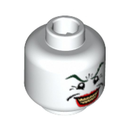 Minifigure, Head Male Dark Green Eyebrows, Wide Smile with Red Lips, Crow's Feet Pattern (The Joker) - Blocked Open Stud