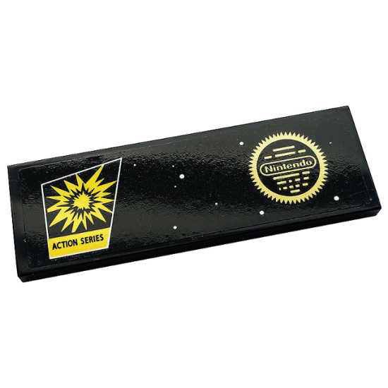 Tile 2 x 6 with Yellow Explosion 'ACTION SERIES' and Nintendo Trademark Seal Pattern (Sticker) - Set 71374