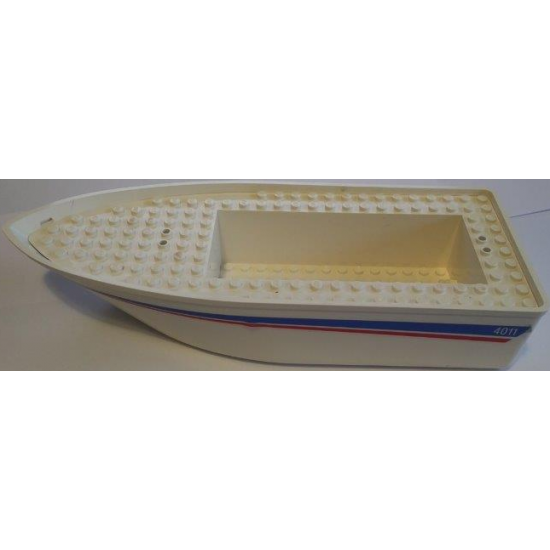 Boat Hull Unitary 25 x 10 x 4 1/3 with Red and Blue Stripes and '4011' Pattern on Both Sides (Stickers) - Set 4011