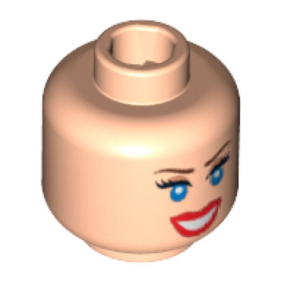 Minifigure, Head Dual Sided Female Blue Eyes, Scared / Smile with Teeth Pattern - Blocked Open Stud