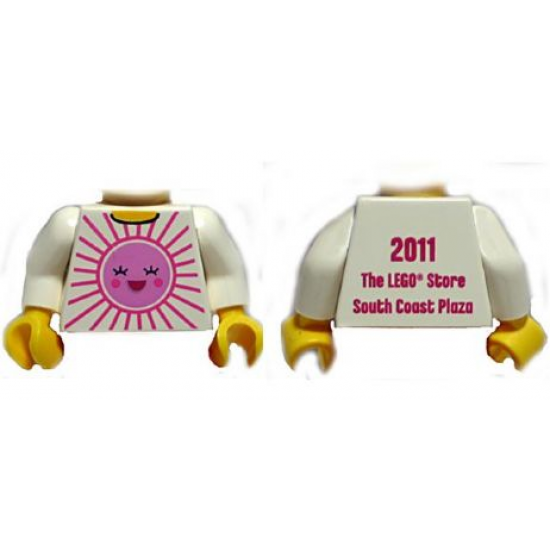 Torso Pink Sun Front, 2011 The LEGO Store South Coast Plaza Back Pattern / White Arms / Yellow Hands