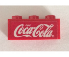Brick 1 x 3 with White Coca-Cola Logo on Red Background Pattern (Sticker) - Set 4465
