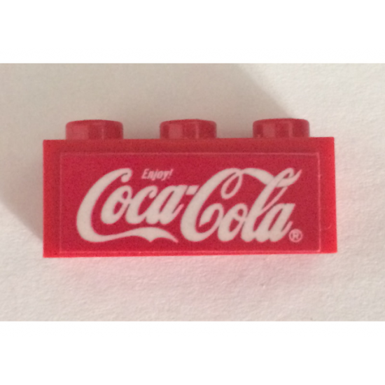Brick 1 x 3 with White Coca-Cola Logo on Red Background Pattern (Sticker) - Set 4465