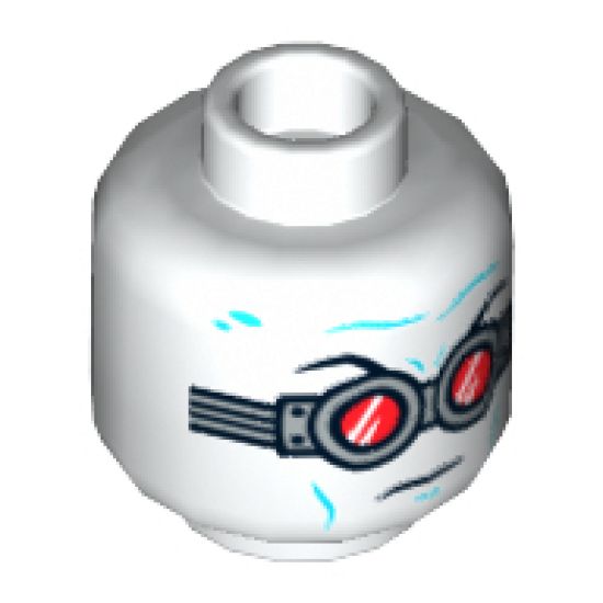 Minifigure, Head Goggles Silver with Red Lenses, Medium Azure Wrinkles Pattern (Mr. Freeze) - Hollow Stud