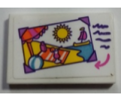 Tile 2 x 3 with Picture of Beach Scene and Dark Purple Lines Pattern (Sticker) - Set 41169