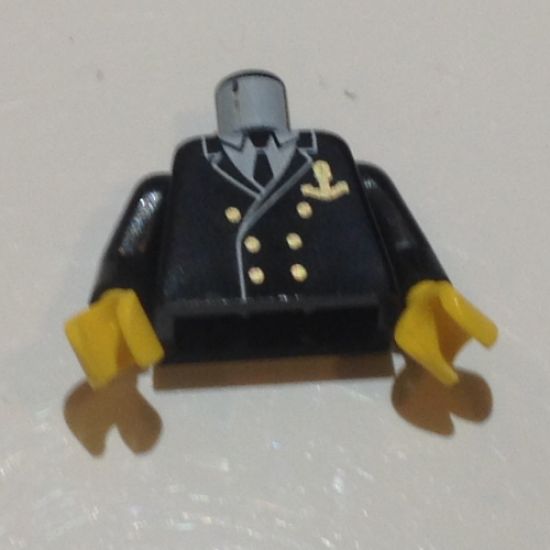 Torso Boat Captain, Suit Double Breasted and Gold Anchor Logo Pattern / Black Arms / Yellow Hands