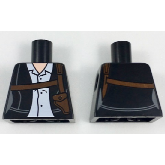 Torso Female Jacket with White Button Up Shirt and Dark Brown Shoulder Holster Pattern