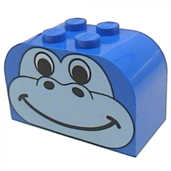 Slope, Curved 4 x 2 x 2 Double with Four Studs with Animal (Dinosaur / Gorilla) Face Pattern
