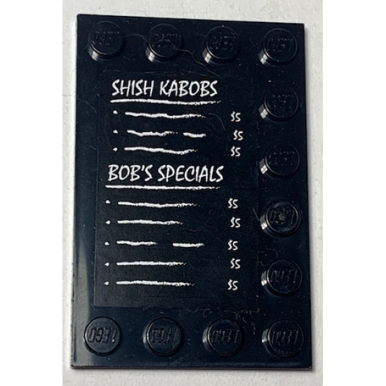 Tile, Modified 4 x 6 with Studs on Edges with 'SHISH KABOBS' and 'BOB'S SPECIALS' Pattern (Sticker) - Set 70812