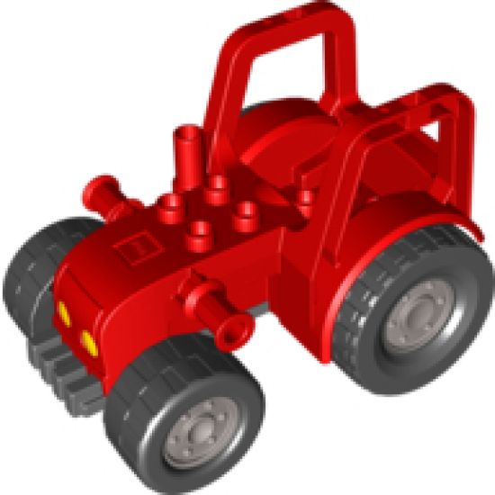 Duplo, Vehicle Farm Tractor with 2 x 2 Studs on Hood and Yellow Headlights Pattern