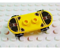 Minifigure, Utensil Skateboard with Trolley Wheel Holders with Island Xtreme Stunts Logo and Skid Plates with Rivets Pattern (Sticker) and Black Trolley Wheels (42511pb22 / 2496)