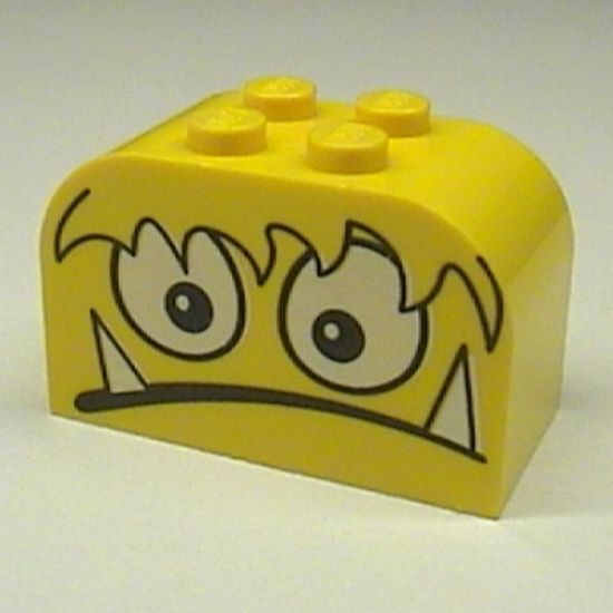 Slope, Curved 4 x 2 x 2 Double with Four Studs with Monster Face Scared w/ Teeth Pattern