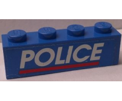 Brick 1 x 4 with White 'POLICE' Red Line on Blue Background Pattern (Sticker) - Set 3314
