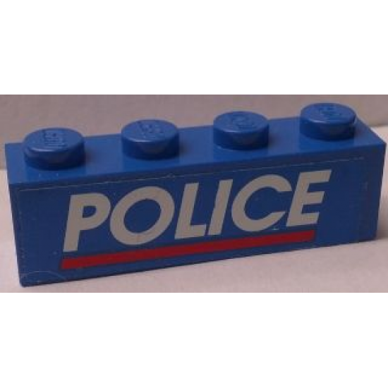 Brick 1 x 4 with White 'POLICE' Red Line on Blue Background Pattern (Sticker) - Set 3314