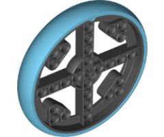 Wheel Technic Large with Axle Hole and 28 Pin Holes with Fixed Medium Azure Rubber Tire