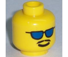 Minifigure, Head Glasses with Blue Sunglasses and Moustache Pattern - Blocked Open Stud