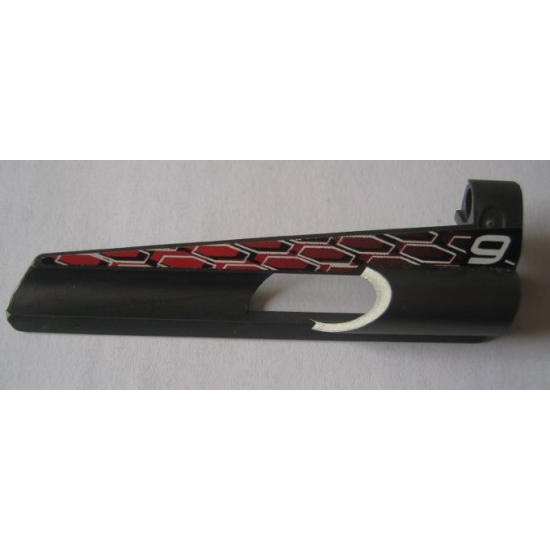 Technic, Panel Fairing # 7 Small Long, Large Hole, Side A with '9' and White, Black and Red Pattern (Sticker) - Set 8470