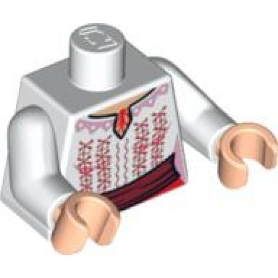 Torso Indiana Jones Female Blouse with Red and Pink Embroidery Pattern / White Arms / Light Nougat Hands