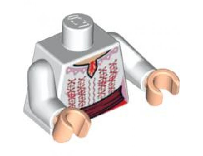 Torso Indiana Jones Female Blouse with Red and Pink Embroidery Pattern / White Arms / Light Nougat Hands