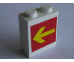 Brick 1 x 2 x 2 with Inside Axle Holder with Yellow Arrow on Red Background Pattern on Both Sides (Stickers) - Set 1256