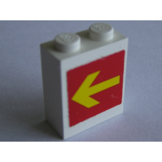 Brick 1 x 2 x 2 with Inside Axle Holder with Yellow Arrow on Red Background Pattern on Both Sides (Stickers) - Set 1256