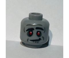 Minifigure, Head Alien Zombie, Red Eyes, Black Eyebrows, Silver Lines, Crooked Smile Pattern - Hollow Stud