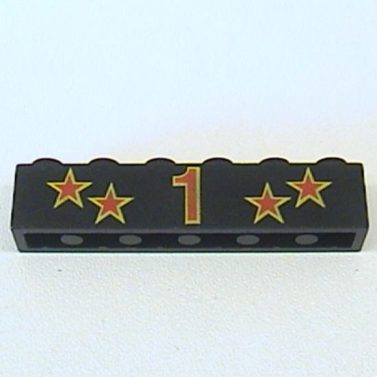 Brick 1 x 6 with Red Number 1 and Four Stars with Yellow Borders Pattern