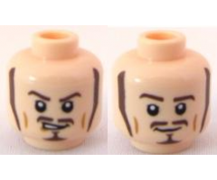 Minifigure, Head Dual Sided PotC Will Long Brown Sideburns, Moustache and Goatee, Sneer / Smile Pattern - Blocked Open Stud