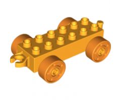 Duplo, Vehicle Car Base 2 x 6 with Orange Wheels with Fake Bolts and Open Hitch End