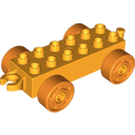 Duplo, Vehicle Car Base 2 x 6 with Orange Wheels with Fake Bolts and Open Hitch End